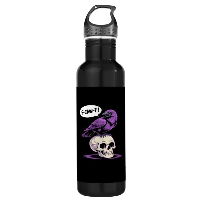 F-Caw-F Crow Skull Halloween Humor Graphic Design  Stainless Steel Water Bottle (Front)