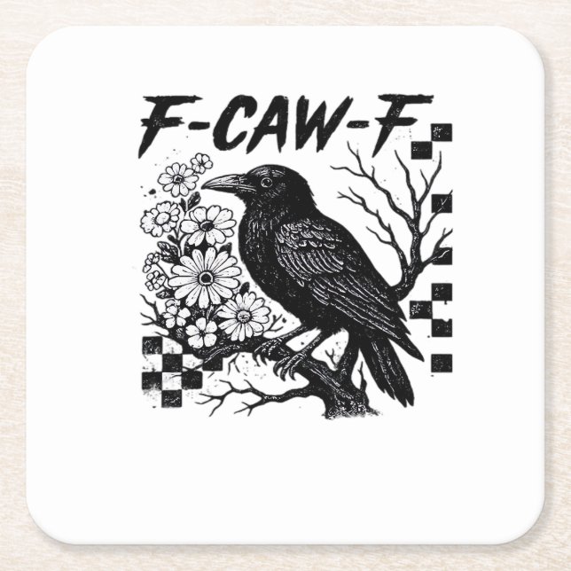 F Caw F Essential Funny Trendy Style Square Paper Coaster (Front)