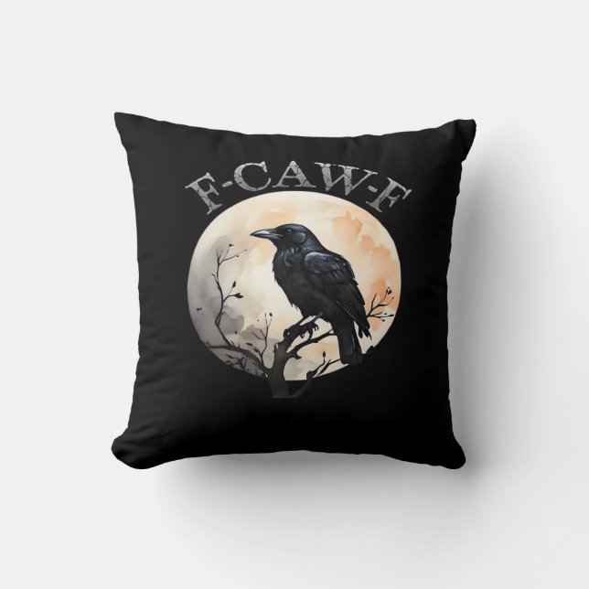 F Caw F Funny Bird Moon Minimal Clean Style Throw Pillow (Front)