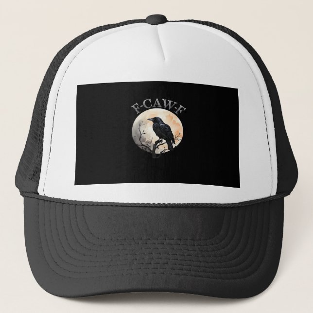 F Caw F Funny Bird Moon Minimal Clean Style Trucker Hat (Front)