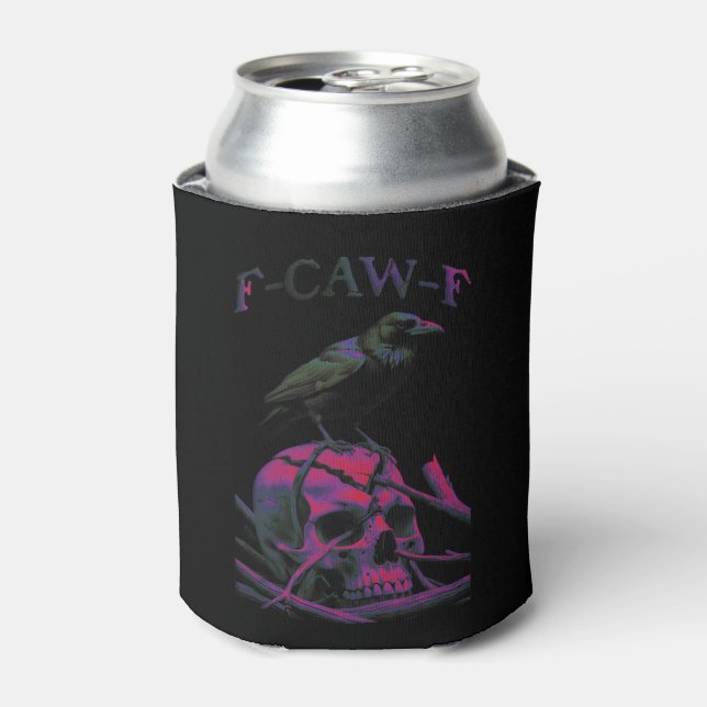 F-Caw-F Funny Black Crow Bird Can Cooler (Can Front)