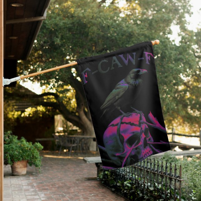 F-Caw-F Funny Black Crow Bird House Flag (In SItu)