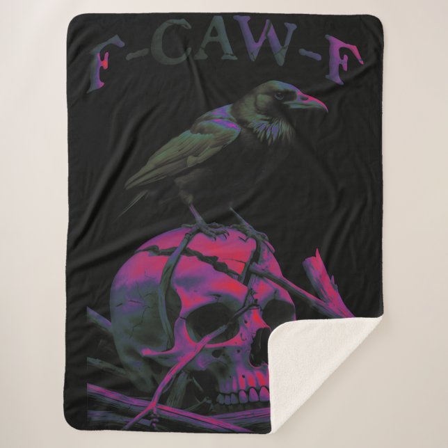 F-Caw-F Funny Black Crow Bird Sherpa Blanket (Front)