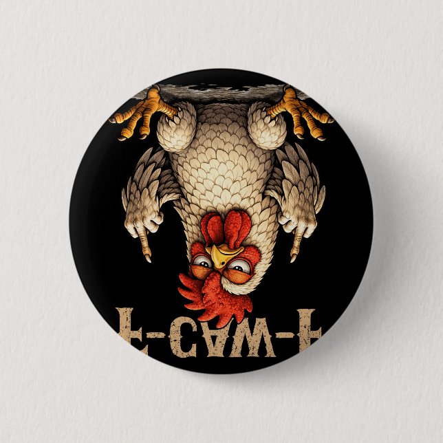 F-caw-f Funny Black Rooster Gothic Fcawf Chicken A Button (Front)