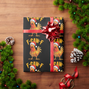 F-Caw-F Funny Chicken Christmas Light Santa Hat  Wrapping Paper