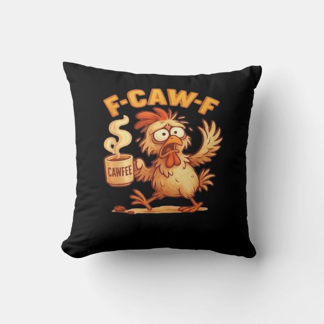 F-Caw-F Funny Chicken Classic Retro Graphic Throw Pillow (Front)