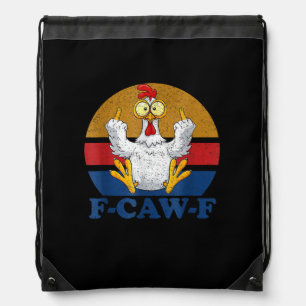 F-Caw-F Funny Chicken Flipping Off Vintage Retro R Drawstring Bag