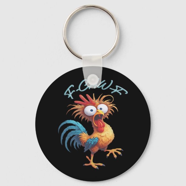F Caw F Funny Chicken Humor Retro Style Keychain (Front)