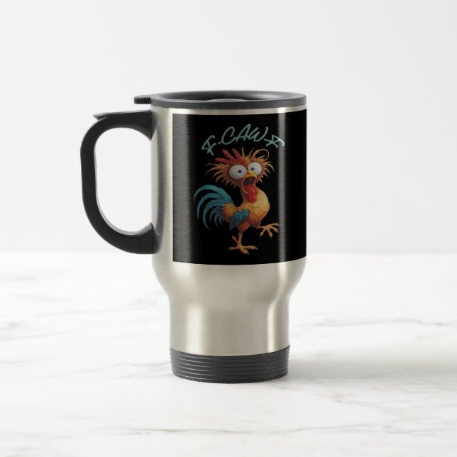 F Caw F Funny Chicken Humor Retro Style Travel Mug (Left)