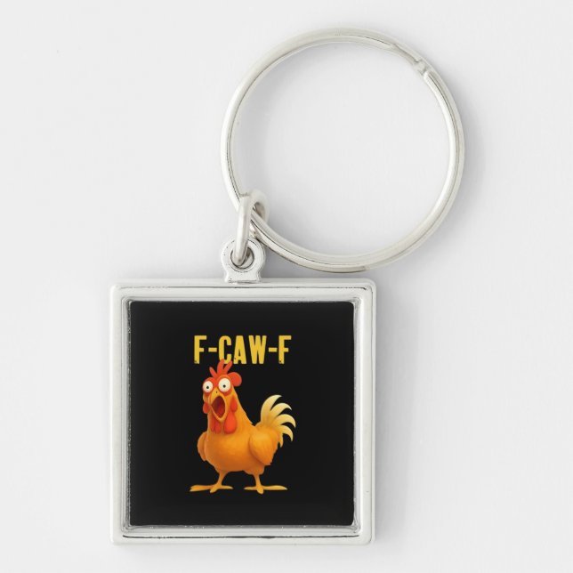 F Caw F Funny Chicken Meme Trendy Modern Style Keychain (Front)