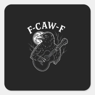 F Caw F Funny Crow Guitar Halloween Vintage Style Square Sticker