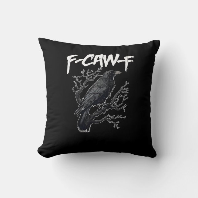 F-Caw-F Funny Crow Minimal Clean Throw Pillow (Front)