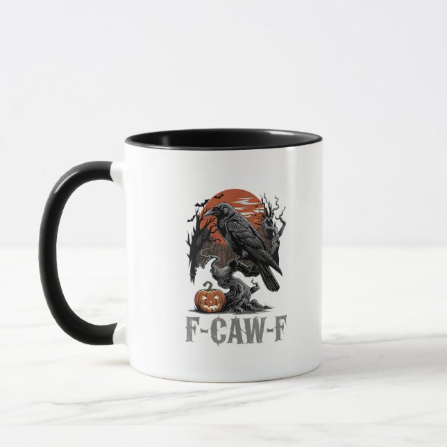 F-Caw-F Funny Raven Gothic Crow Bird Halloween Tre Mug (Left)