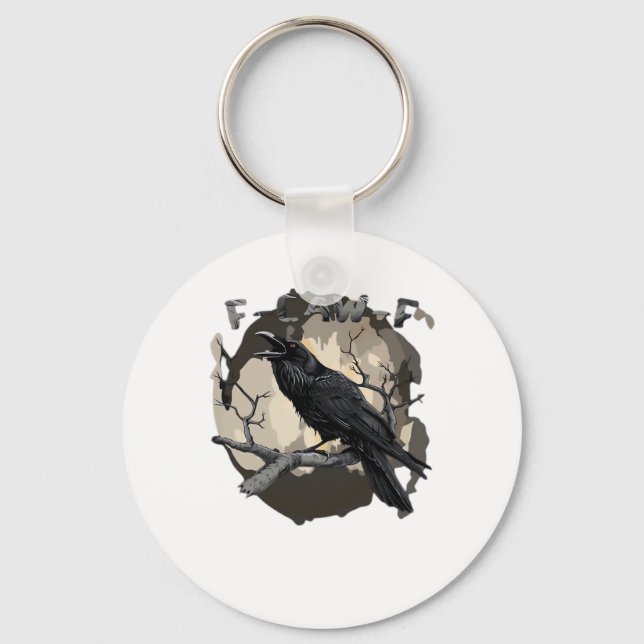 F-Caw-F Funny Raven Pun Gothic Crow Humor Retro Cl Keychain (Front)