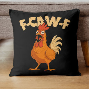 F-CAW-F! Funny Shocked Rooster Chicken Throw Pillow