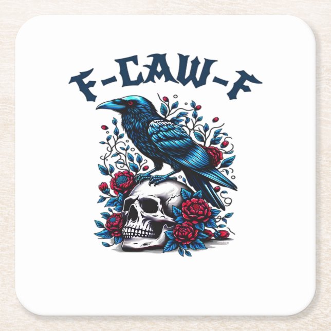 F-Caw-F Gothic Crow Raven Skull Classic Square Paper Coaster (Front)