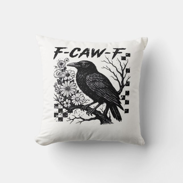 F-Caw-F Halloween Bird Throw Pillow (Front)