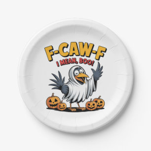 F-Caw-F I Mean Boo Funny Spooky Halloween Skull Paper Plates