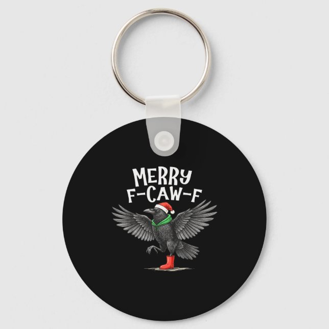 F-caw-f Merry Christmas Funny Crow Raven  Keychain (Front)