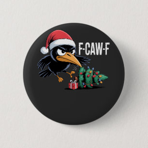 F-caw-f Raven Crow Xmas Tree Christmas Raven Button