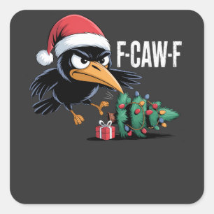 F-caw-f Raven Crow Xmas Tree Christmas Raven Square Sticker