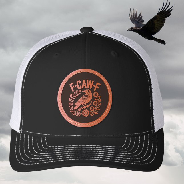 F-CAW-F Raven Funny Floral Wreath Dark Humor Leather Patch Hat (Creator Uploaded)