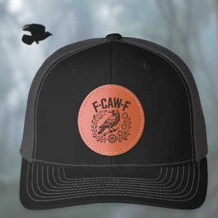 F-CAW-F Raven Funny Floral Wreath Dark Humor Leather Patch Hat