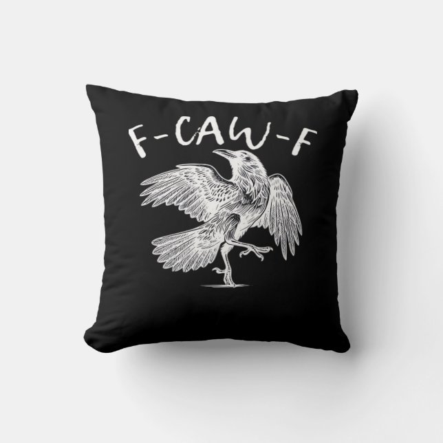 F-Caw-F Raven Vintage Graphic Throw Pillow (Front)