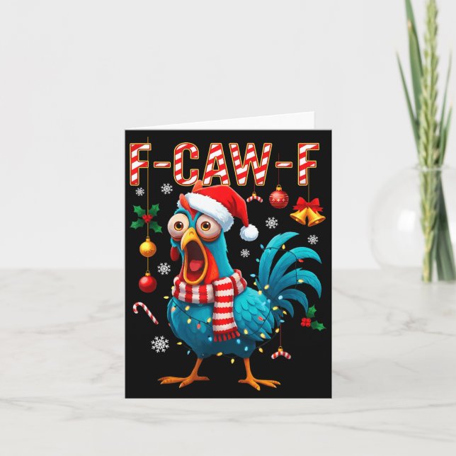 F-caw-f Rooster Meme Funny Chicken Fcawk Christmas Card (Front)