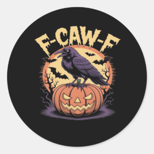 F-Caw-F Spooky Halloween Raven Pumpkin- Bat Moon N Classic Round Sticker