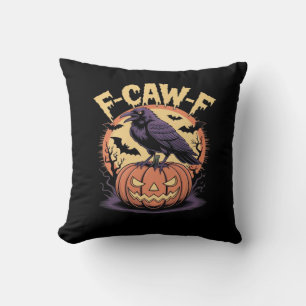 F-Caw-F Spooky Halloween Raven Pumpkin- Bat Moon N Throw Pillow