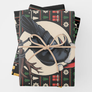 F-Caw-F Ugly Christmas Sweater Funny Raven Xmas Wrapping Paper Sheets
