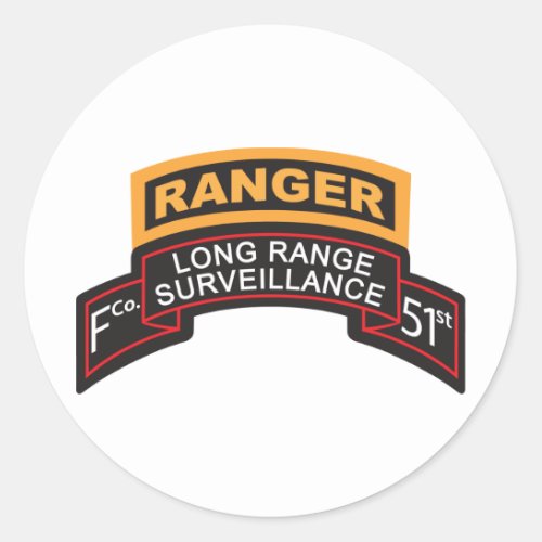 F Co 51st Infantry LRS Scroll Ranger Tab Classic Round Sticker