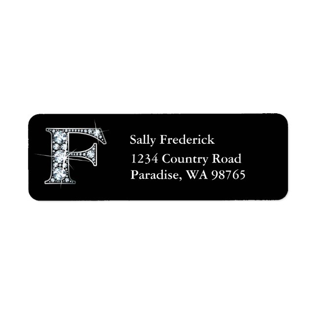 "F" Diamond Bling Monogram Return Address Label (Front)