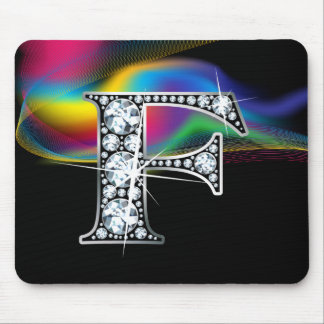 "F" Diamond Bling with Rainbow Swirl Mousepad