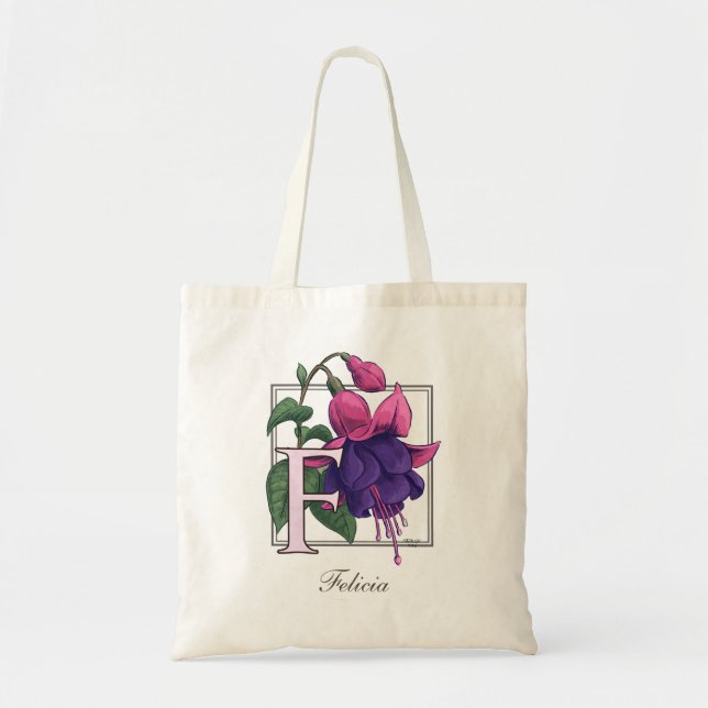 F for Fuchsia Flower Monogram Bag (Front)