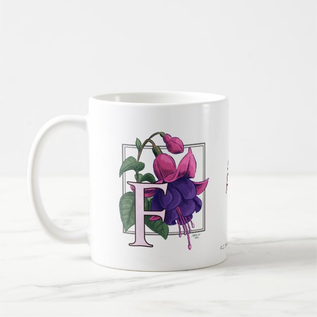 F for Fuchsia Flower Monogram Coffee Mug (Left)