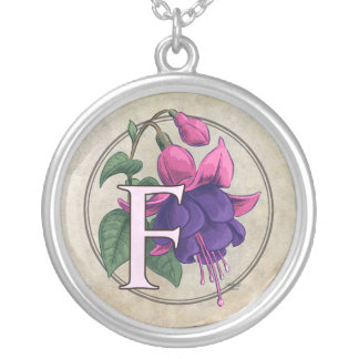 F for Fuchsia Flower Monogram Silver Plated Necklace