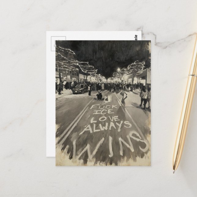 F Ice Love Always Wins Street Scene Postcard (Front/Back In Situ)