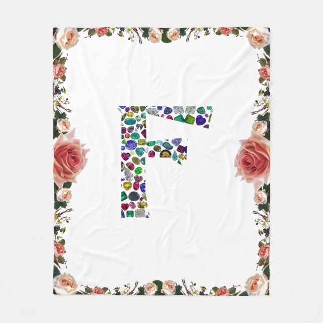 F Initial Gem Design Fleece Blanket (Front)