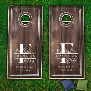 F Initial Monogram Farm wood Family Name Cornhole Set