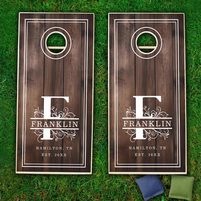 F Initial Monogram Farm wood Family Name Cornhole Set (F Initial Monogram Farm wood Family Name Cornhole Set)
