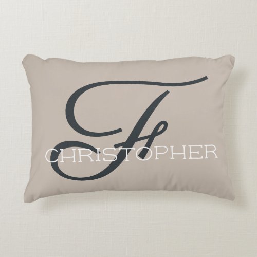 F Initial Personalized Name Tan Taupe Neutral Accent Pillow