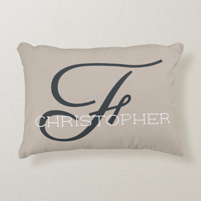 F Initial Personalized Name Tan Taupe Neutral Accent Pillow (Front)