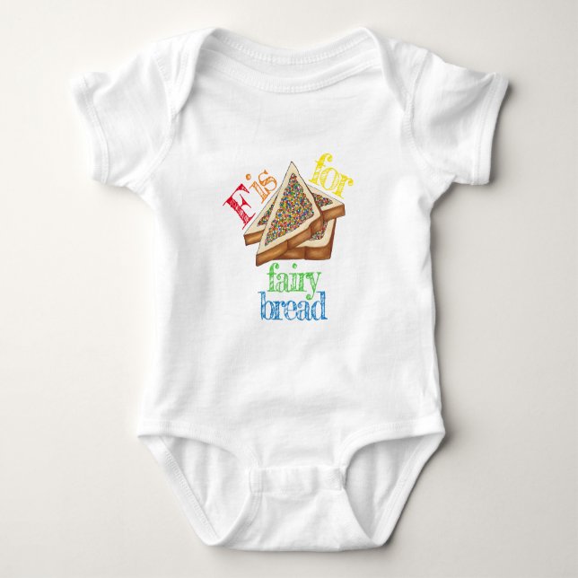 F is For Fairy Bread Australian Food Rainbow Toast Baby Bodysuit (Front)