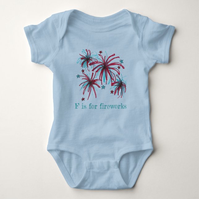 F is for Fireworks Alphabet Letter July 4th Fourth Baby Bodysuit (Front)