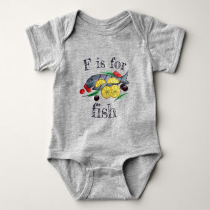 F is for Fish Greek Mediterranean Seafood Baby Bodysuit