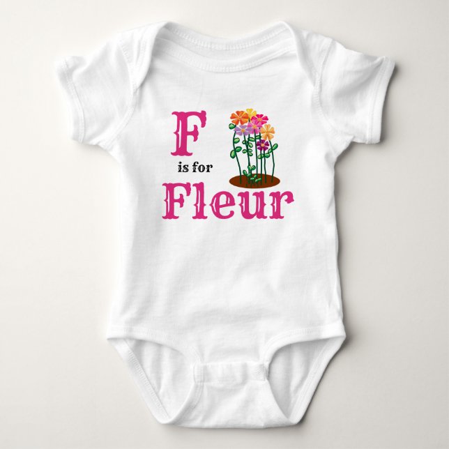 F is for Fleur baby girl name Bodysuit (Front)