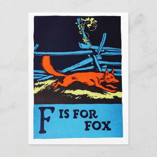 F is for Fox ABC 1923 Vintage Alphabet Postcard