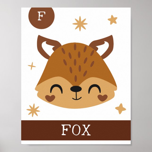F is for Fox, Nursery, Bedroom, Kids' Wall Art (Front)